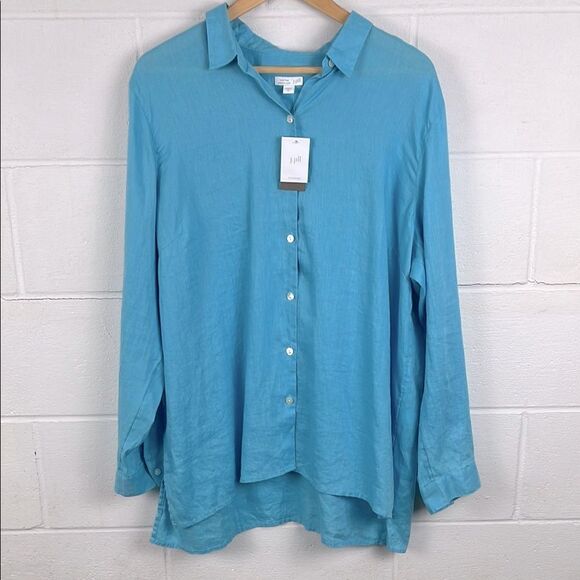 J.Jill women’s love linen essential island blue button up blouse XL NWT - Picture 1 of 5